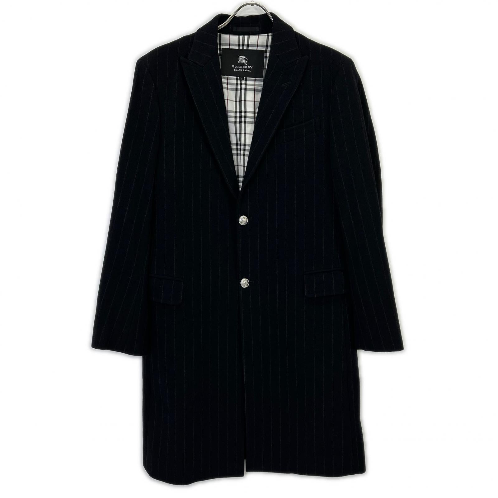 BURBERRY BLACK LABEL バーバリーブラックレーベル ﾌﾞﾗｯｸ BMC78-505-29 ｳｰﾙ ｽﾄﾗｲﾌﾟ ﾁｪｽﾀｰｺｰﾄ コート M メンズ