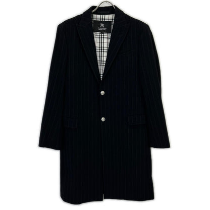 BURBERRY BLACK LABEL バーバリーブラックレーベル ﾌﾞﾗｯｸ BMC78-505-29 ｳｰﾙ ｽﾄﾗｲﾌﾟ ﾁｪｽﾀｰｺｰﾄ コート M メンズ