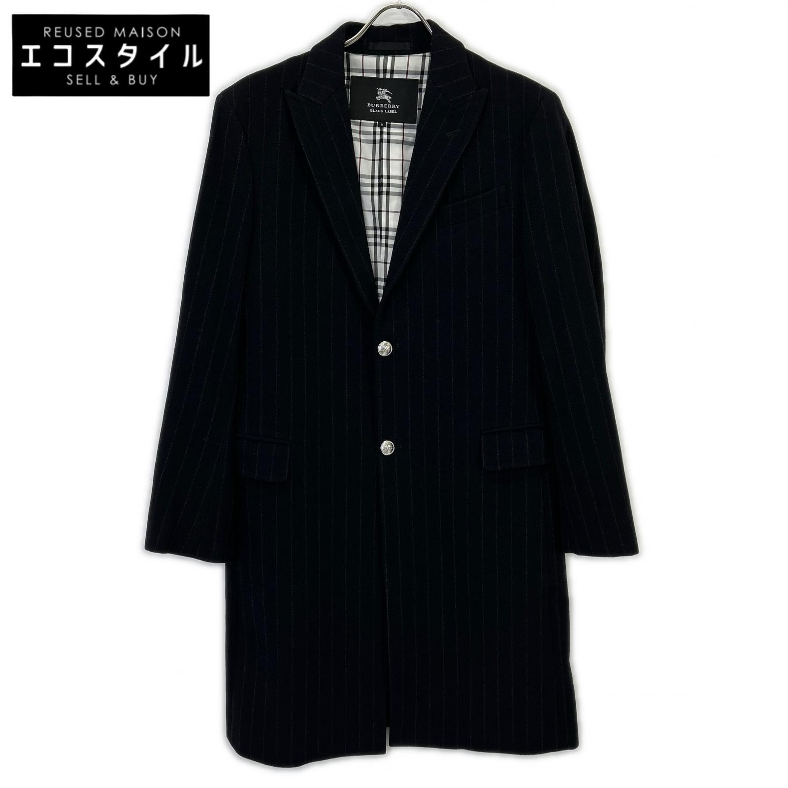 BURBERRY BLACK LABEL バーバリーブラックレーベル ﾌﾞﾗｯｸ BMC78-505-29 ｳｰﾙ ｽﾄﾗｲﾌﾟ ﾁｪｽﾀｰｺｰﾄ コート M メンズ