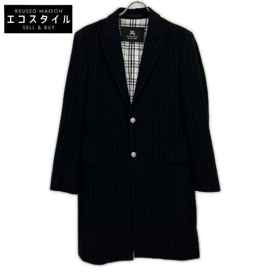 BURBERRY BLACK LABEL Black BMC78-505-29 Wool Stripe Chesterfield Coat Coat M Men's