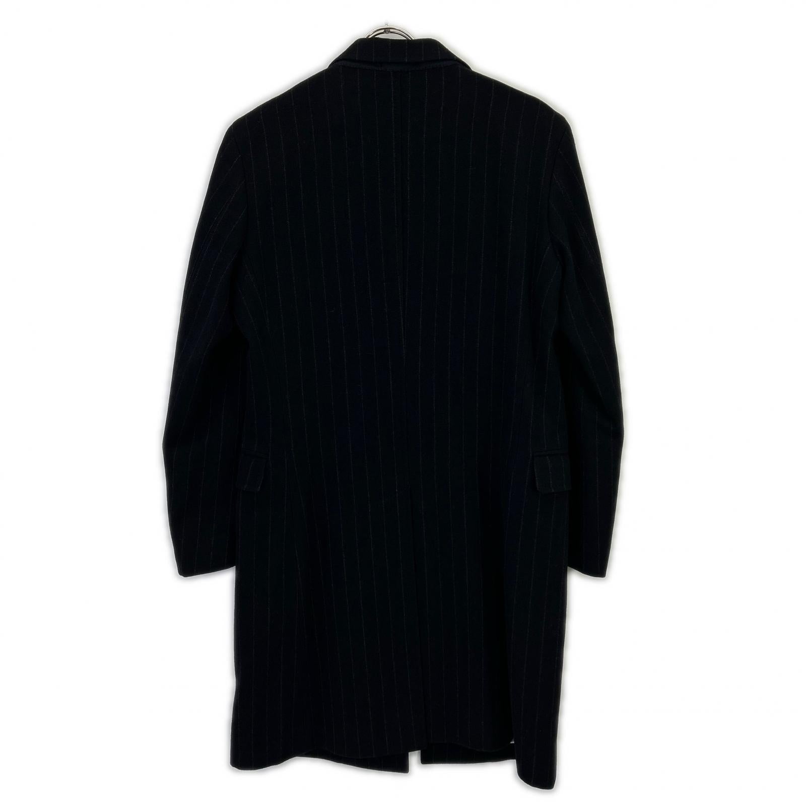 BURBERRY BLACK LABEL バーバリーブラックレーベル ﾌﾞﾗｯｸ BMC78-505-29 ｳｰﾙ ｽﾄﾗｲﾌﾟ ﾁｪｽﾀｰｺｰﾄ コート M メンズ