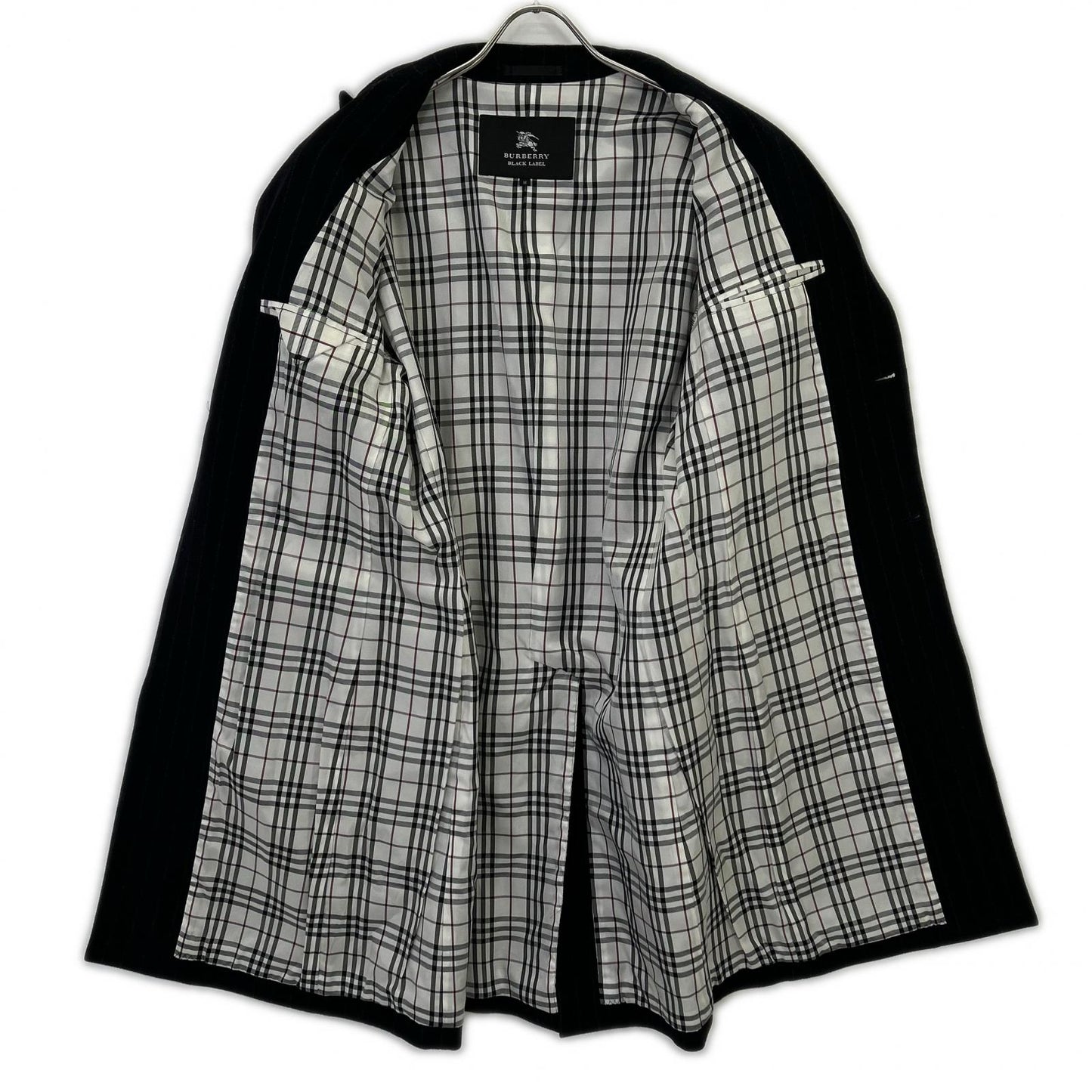BURBERRY BLACK LABEL バーバリーブラックレーベル ﾌﾞﾗｯｸ BMC78-505-29 ｳｰﾙ ｽﾄﾗｲﾌﾟ ﾁｪｽﾀｰｺｰﾄ コート M メンズ