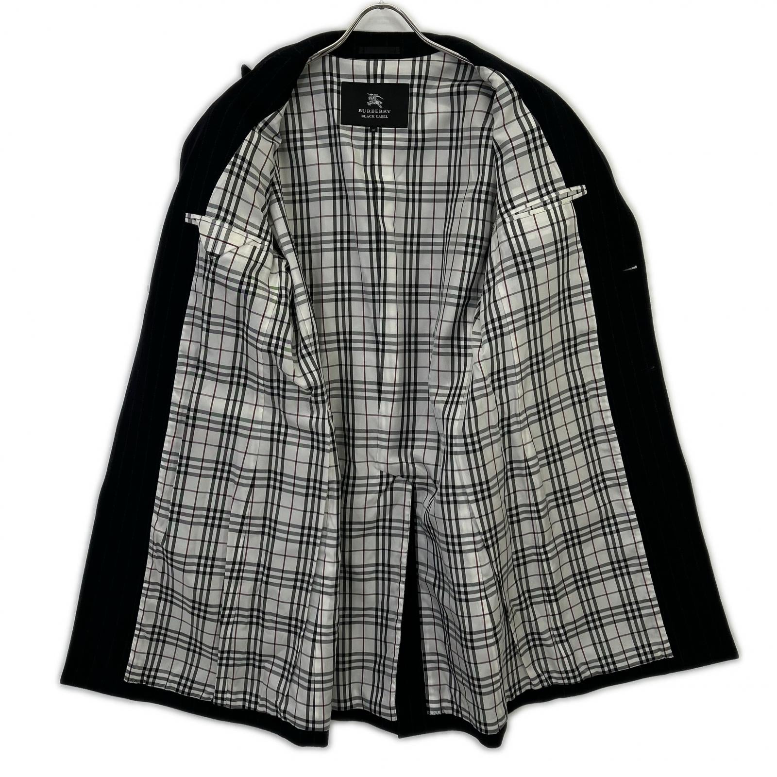 BURBERRY BLACK LABEL バーバリーブラックレーベル ﾌﾞﾗｯｸ BMC78-505-29 ｳｰﾙ ｽﾄﾗｲﾌﾟ ﾁｪｽﾀｰｺｰﾄ コート M メンズ