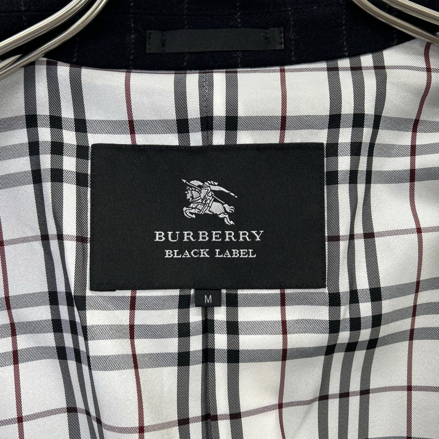BURBERRY BLACK LABEL バーバリーブラックレーベル ﾌﾞﾗｯｸ BMC78-505-29 ｳｰﾙ ｽﾄﾗｲﾌﾟ ﾁｪｽﾀｰｺｰﾄ コート M メンズ
