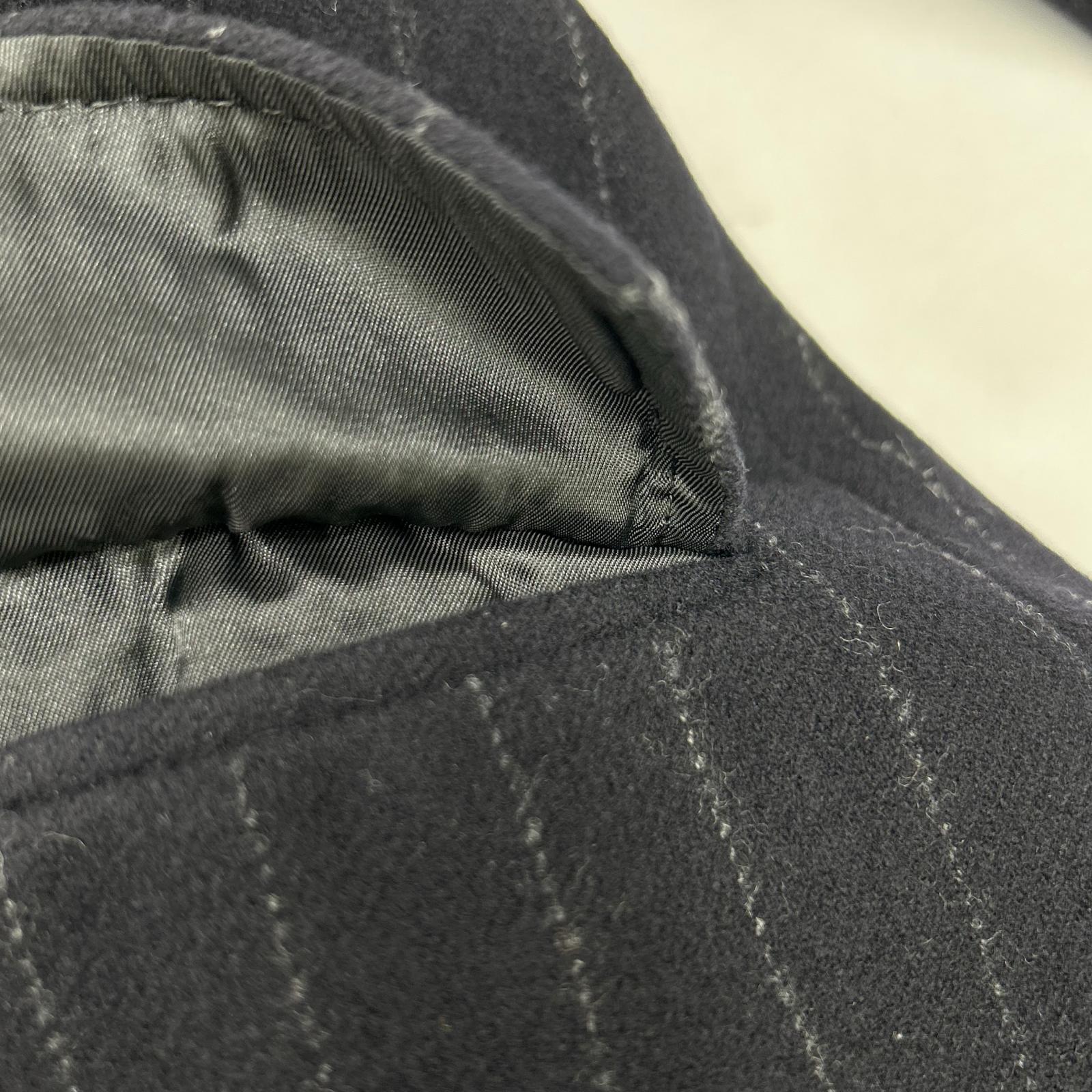 BURBERRY BLACK LABEL バーバリーブラックレーベル ﾌﾞﾗｯｸ BMC78-505-29 ｳｰﾙ ｽﾄﾗｲﾌﾟ ﾁｪｽﾀｰｺｰﾄ コート M メンズ