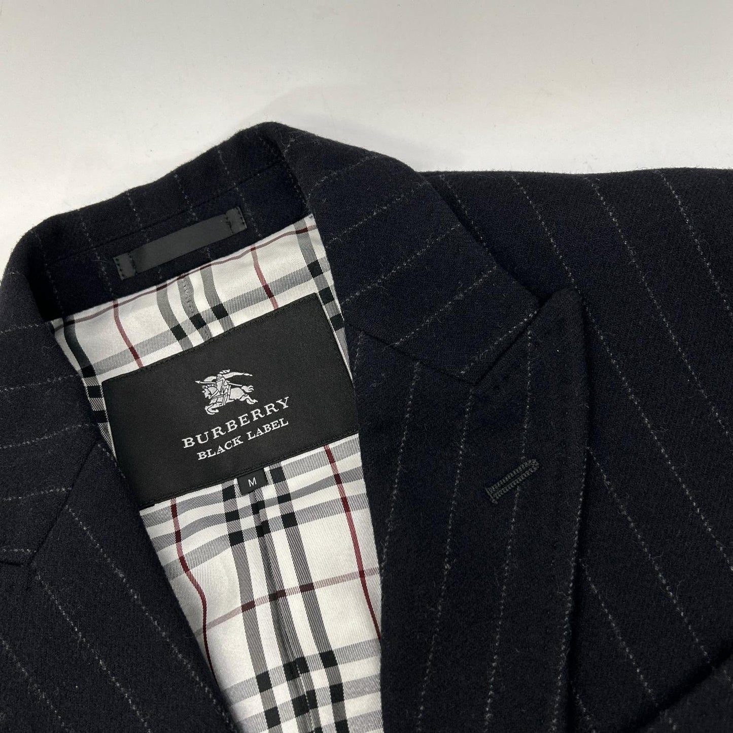 BURBERRY BLACK LABEL バーバリーブラックレーベル ﾌﾞﾗｯｸ BMC78-505-29 ｳｰﾙ ｽﾄﾗｲﾌﾟ ﾁｪｽﾀｰｺｰﾄ コート M メンズ