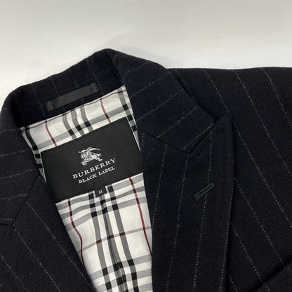 BURBERRY BLACK LABEL バーバリーブラックレーベル ﾌﾞﾗｯｸ BMC78-505-29 ｳｰﾙ ｽﾄﾗｲﾌﾟ ﾁｪｽﾀｰｺｰﾄ コート M メンズ