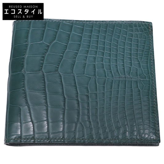 HERMES Hermes Like New A-stamp MC2 Copernic Alligator Bi-fold Wallet (without coin purse)
