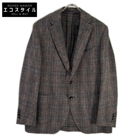 LARDINI JR0526AQ Brown Wool-Linen-Cotton Check Tailored Jacket Jacket