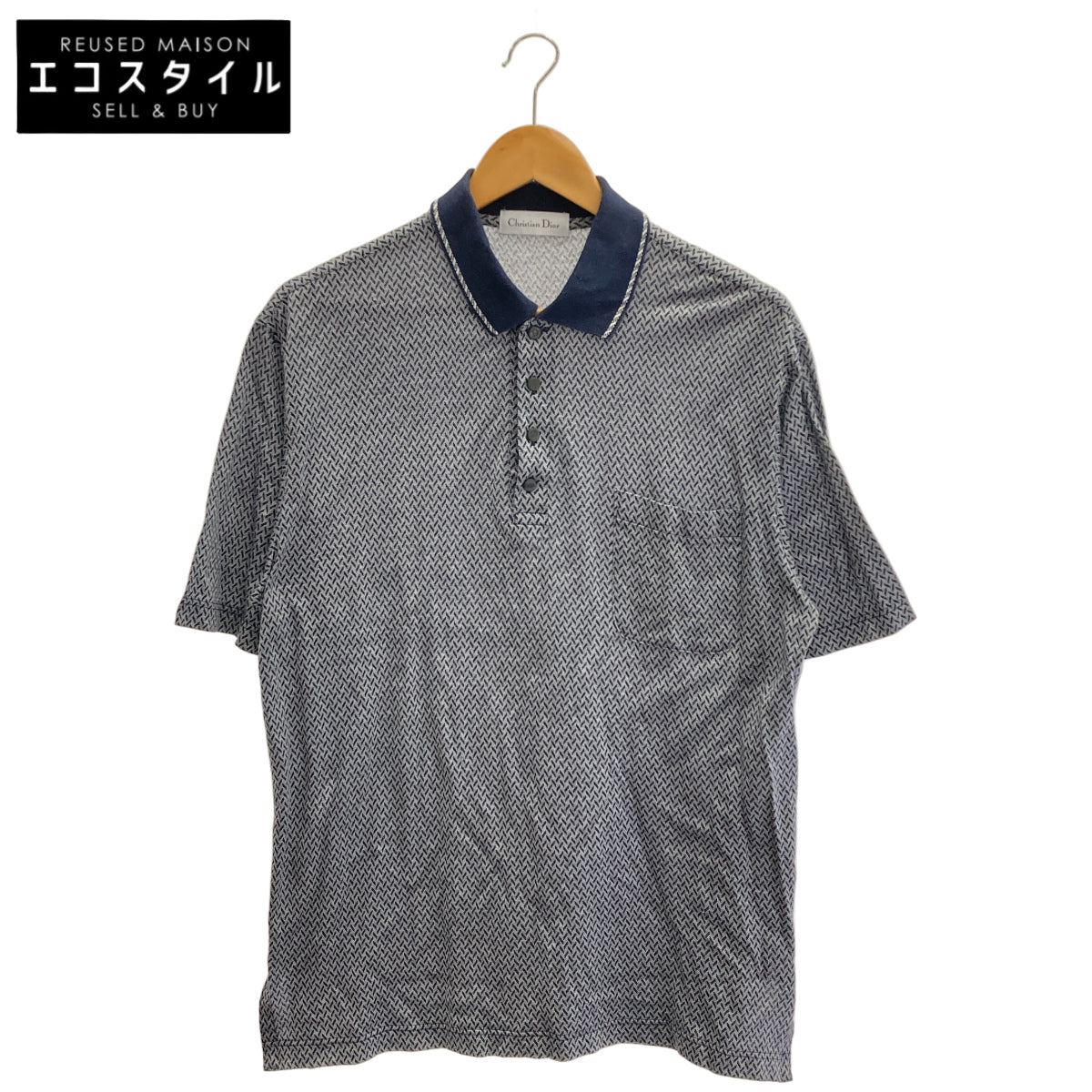 Christian Dior Christian Dior Navy Cotton All-Over Pattern Polo Shirt Top
