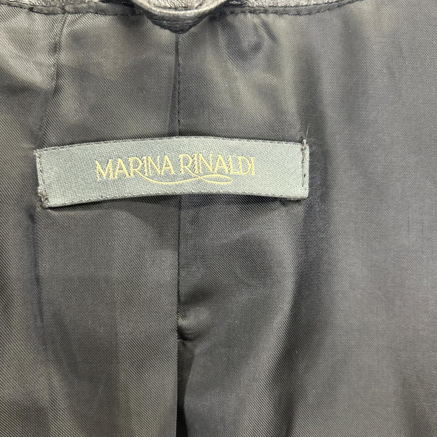 MARINA RINALDI Black Sheepskin Leather Collarless Coat Jacket
