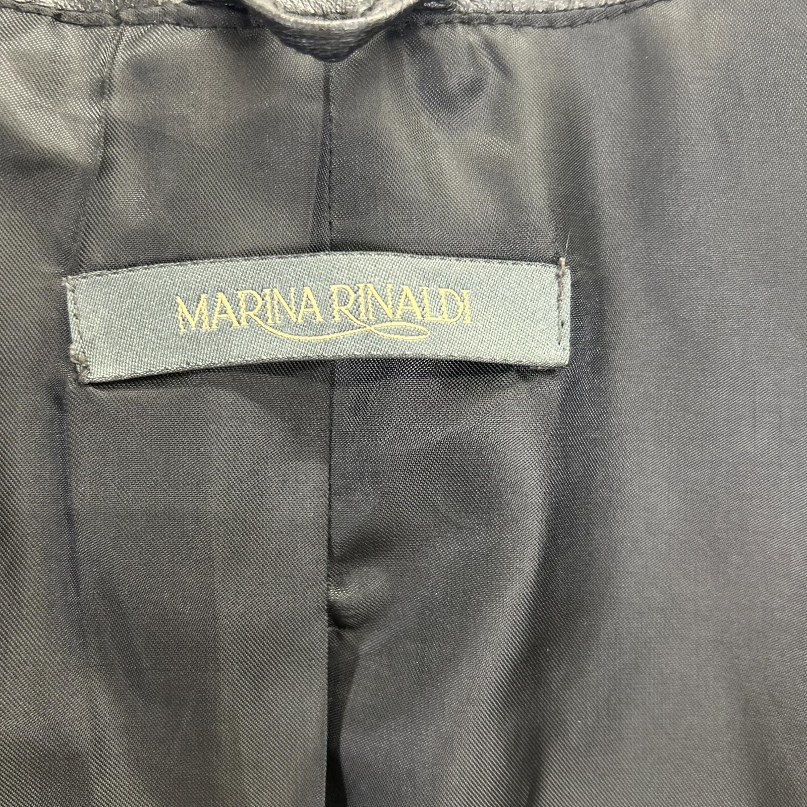MARINA RINALDI Black Sheepskin Leather Collarless Coat Jacket