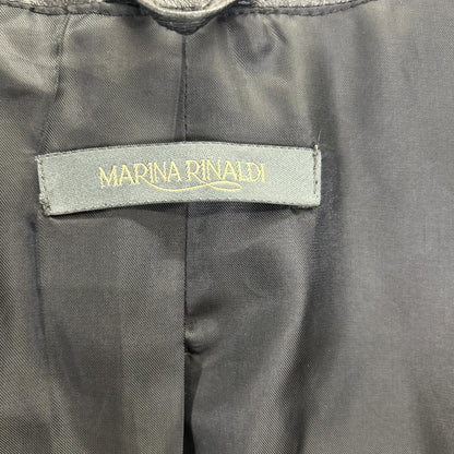 MARINA RINALDI Black Sheepskin Leather Collarless Coat Jacket