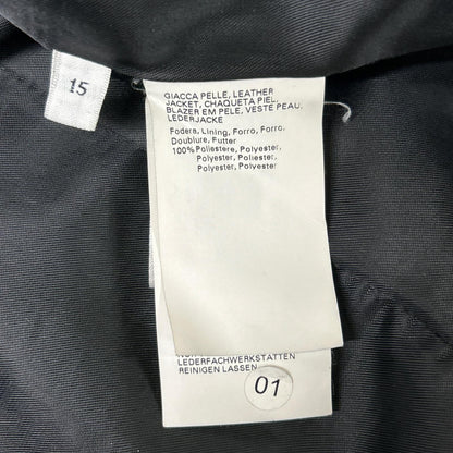 MARINA RINALDI Black Sheepskin Leather Collarless Coat Jacket