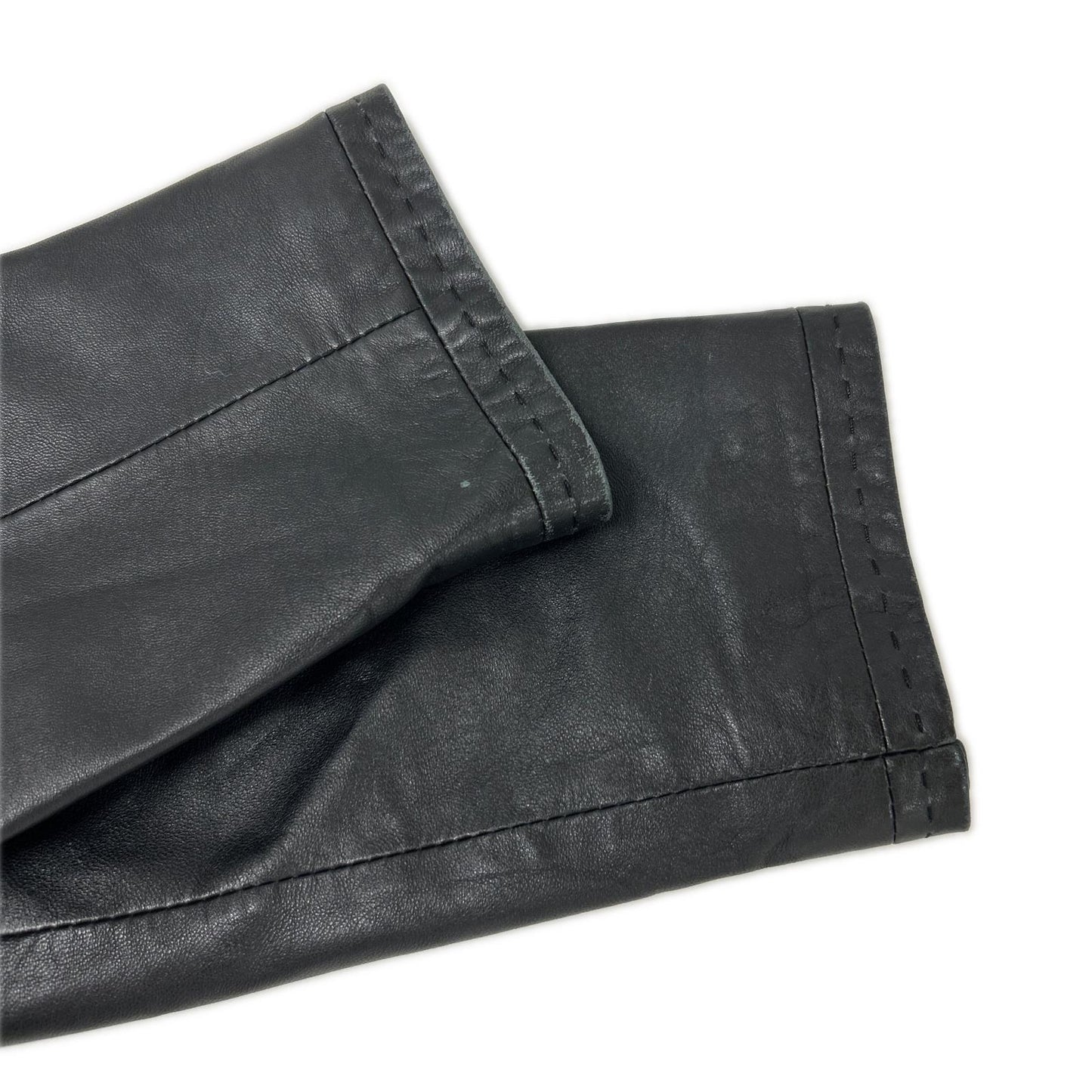 MARINA RINALDI Black Sheepskin Leather Collarless Coat Jacket