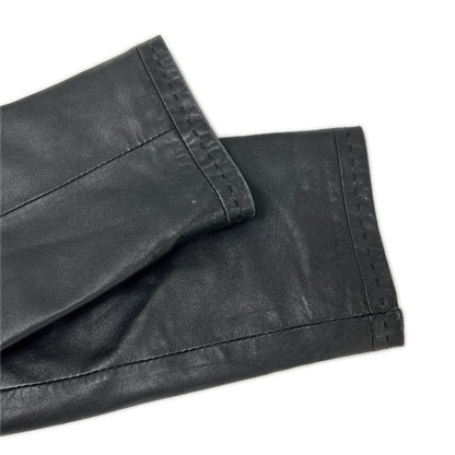 MARINA RINALDI Black Sheepskin Leather Collarless Coat Jacket