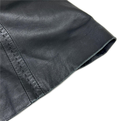 MARINA RINALDI Black Sheepskin Leather Collarless Coat Jacket