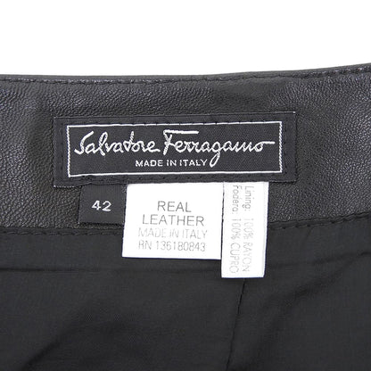 SalvatoreFerragamo サルバトーレフェラガモ 美品 レザー ミディ丈 スカート レディース ブラック 42 スカート