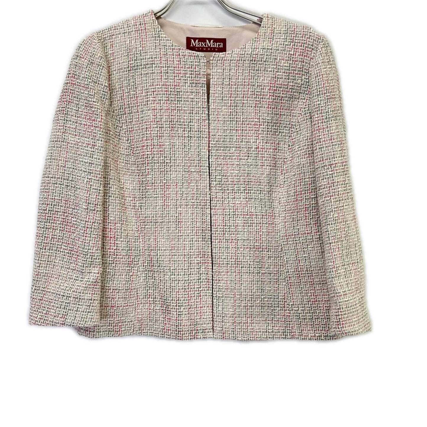 MAXMARA STUDIO マックスマーラスタジオ 60411937070 ピンク ツイード ノーカラー ジャケット ジャケット
