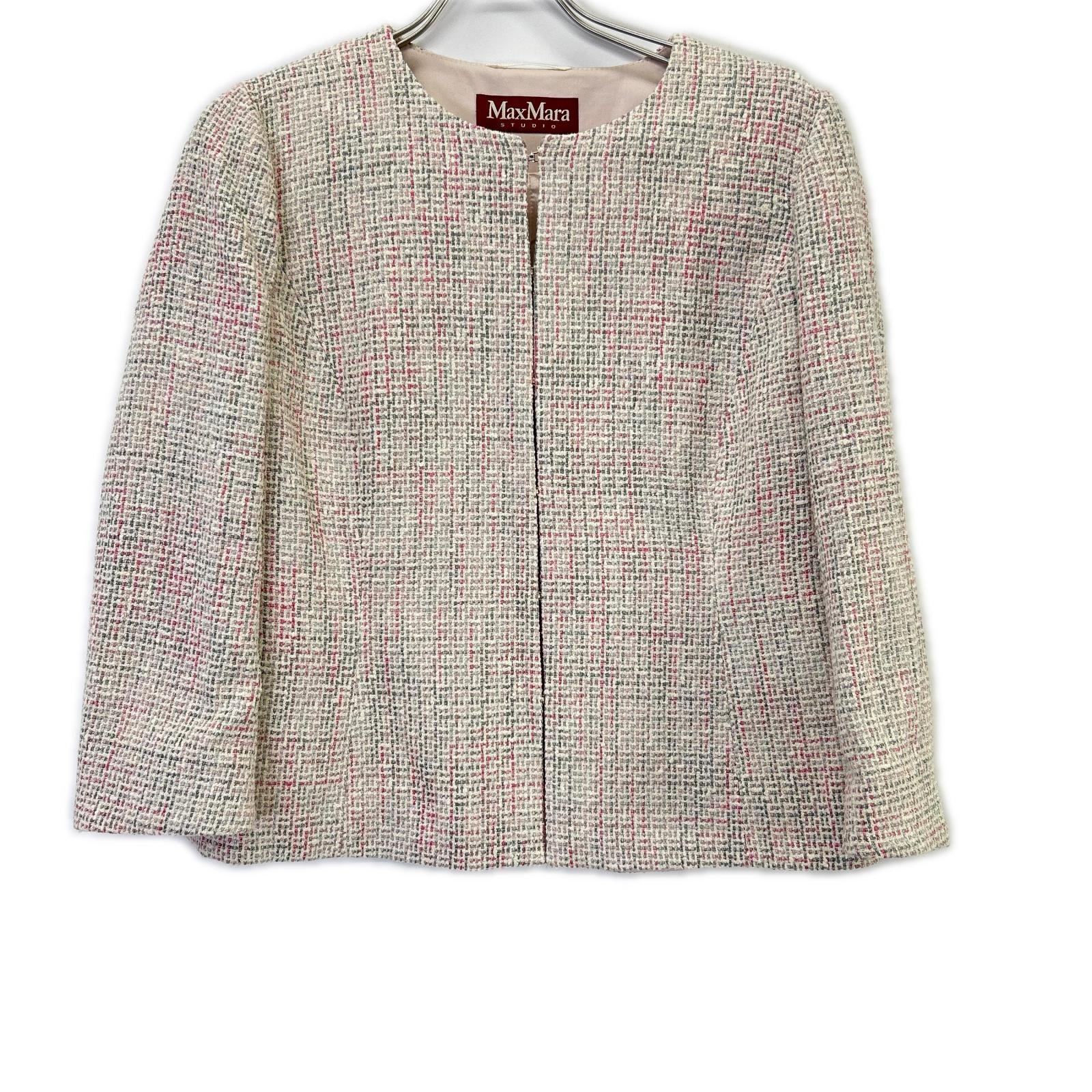 MAXMARA STUDIO マックスマーラスタジオ 60411937070 ピンク ツイード ノーカラー ジャケット ジャケット
