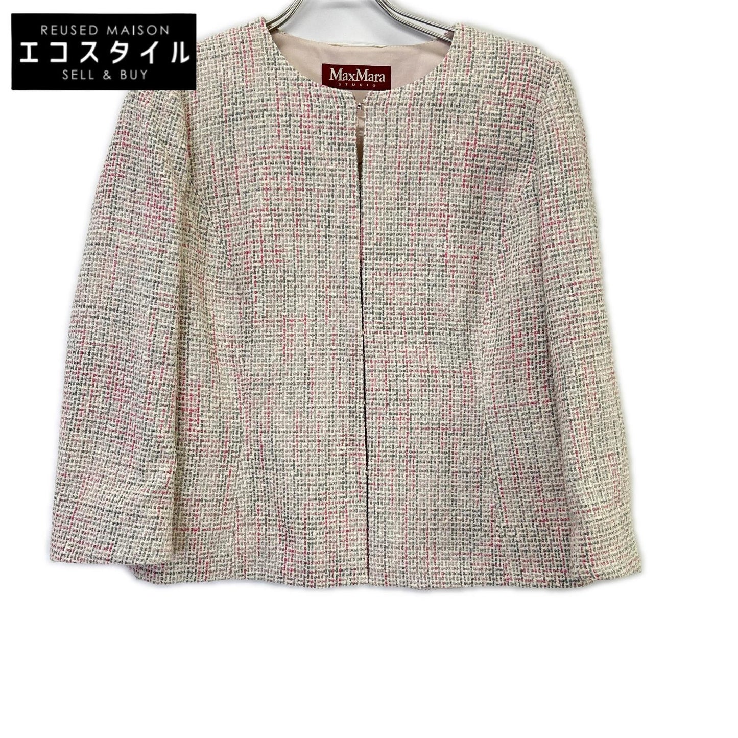MAXMARA STUDIO マックスマーラスタジオ 60411937070 ピンク ツイード ノーカラー ジャケット ジャケット