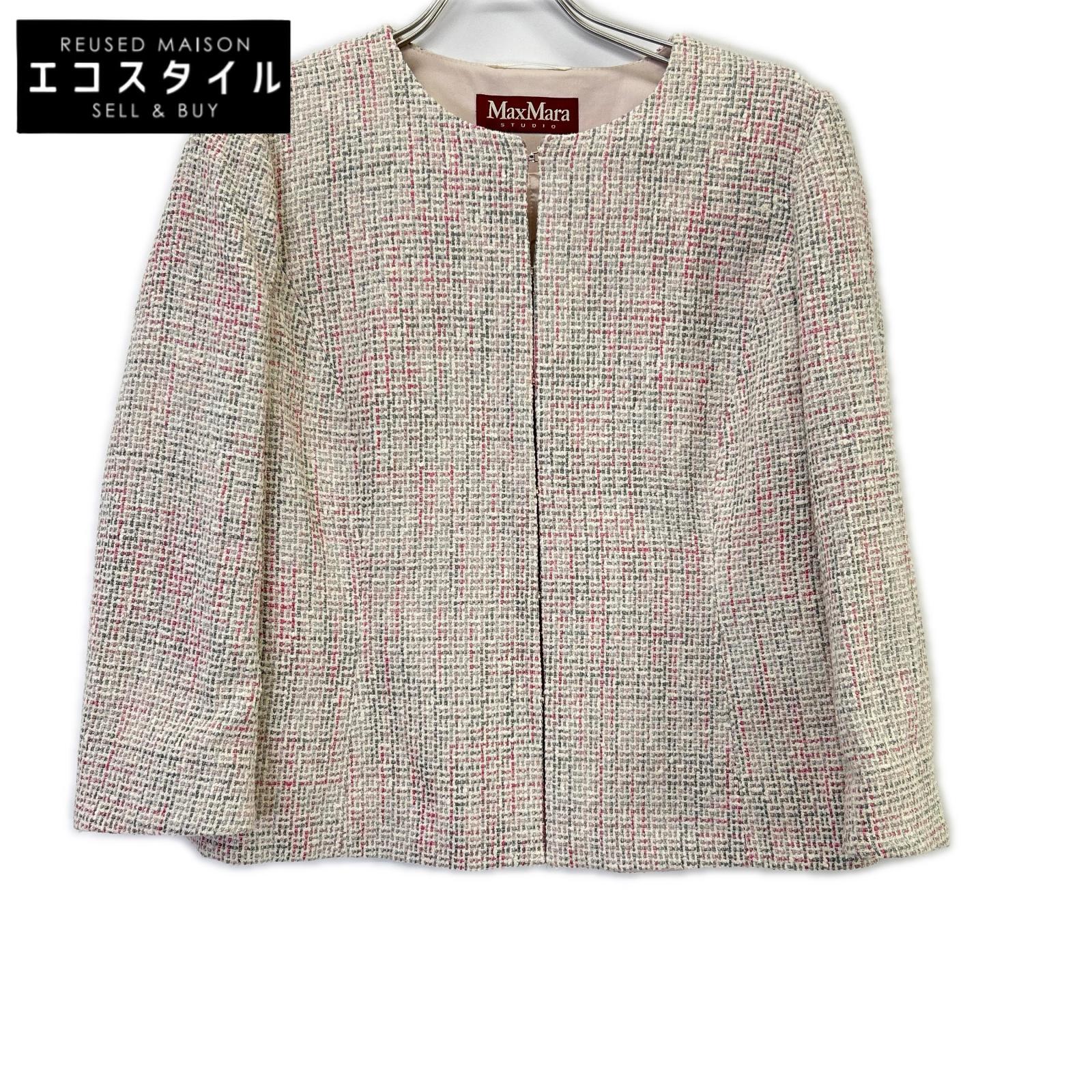 MAXMARA STUDIO マックスマーラスタジオ 60411937070 ピンク ツイード ノーカラー ジャケット ジャケット