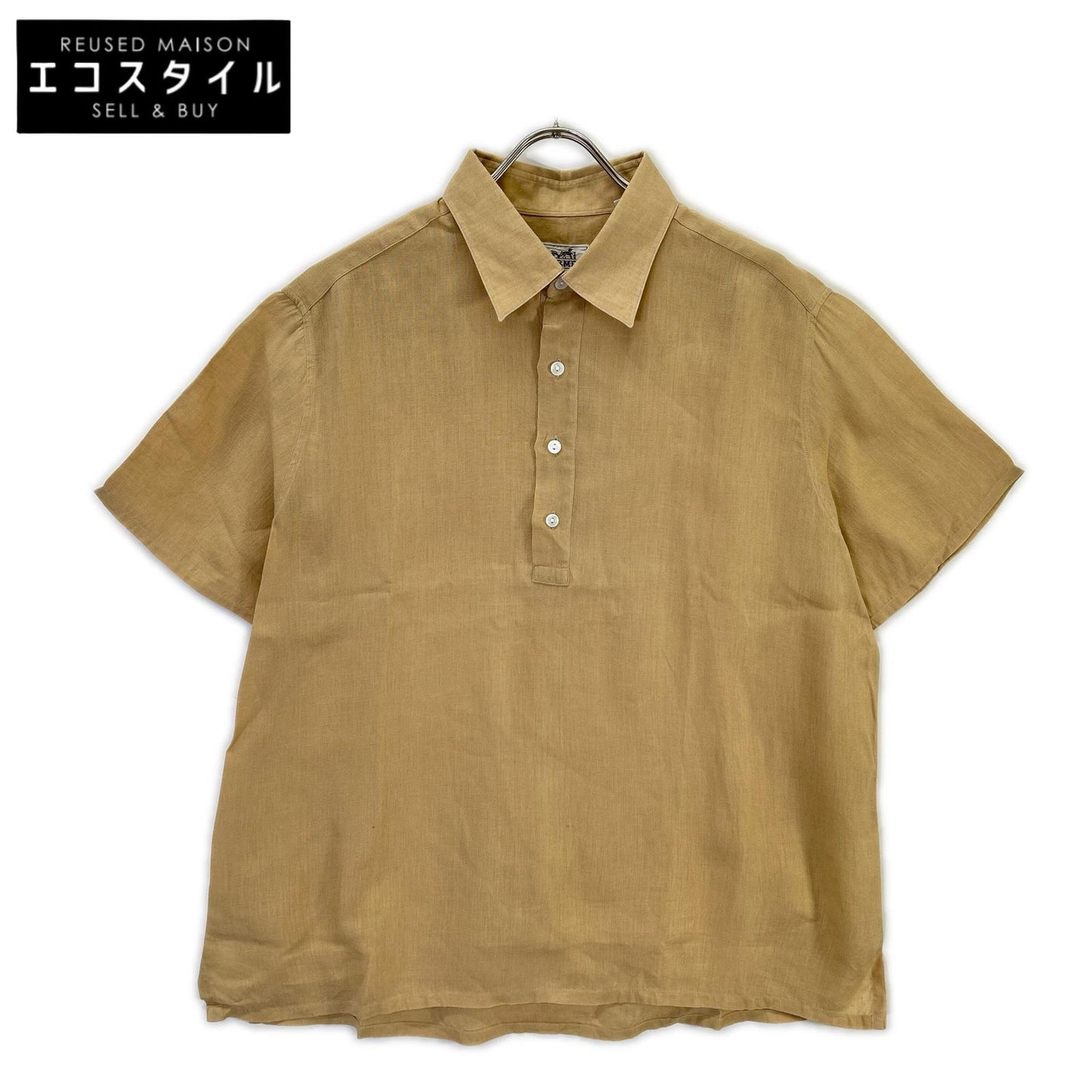 HERMES エルメス 【美品】リネン ハーフボタン 半袖シャツ トップス