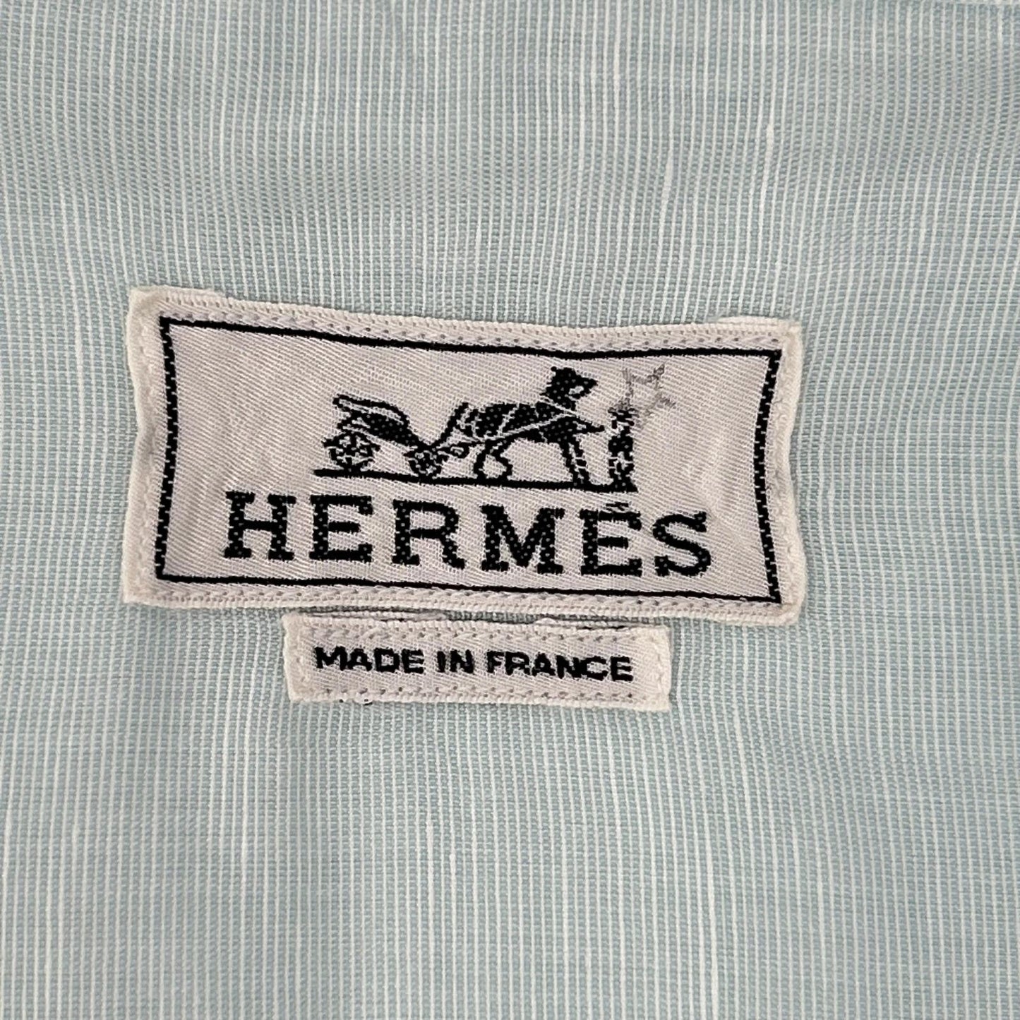 【SALE】 HERMES エルメス ボタンダウン半袖シャツ リネン混 スカイブルー トップス