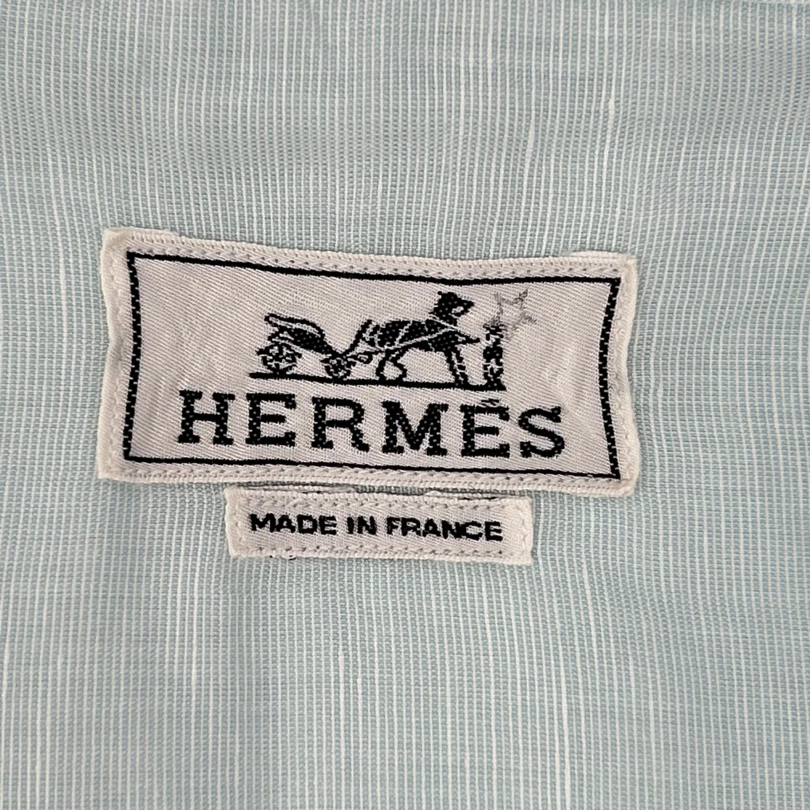 【SALE】 HERMES エルメス ボタンダウン半袖シャツ リネン混 スカイブルー トップス