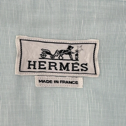 【SALE】 HERMES エルメス ボタンダウン半袖シャツ リネン混 スカイブルー トップス