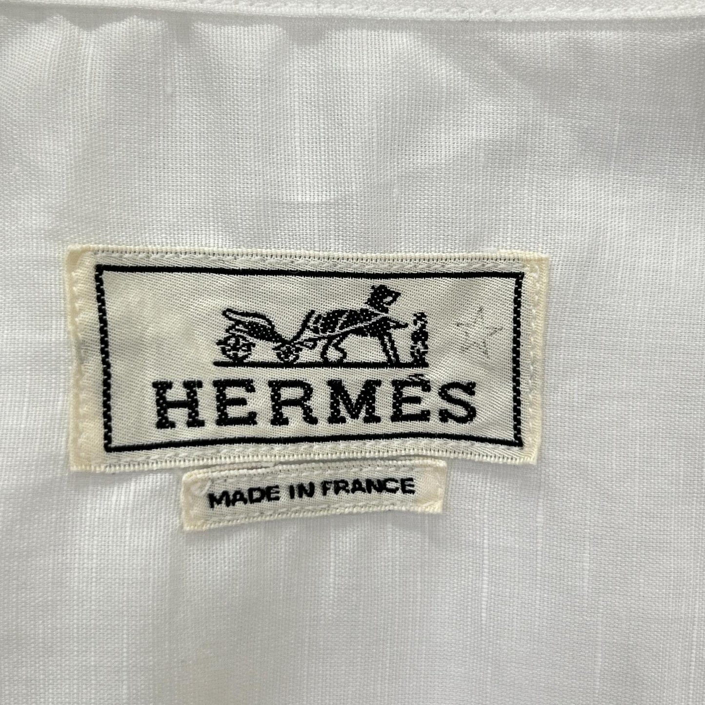 HERMES エルメス ボタンダウン半袖シャツ リネン混 ホワイト トップス