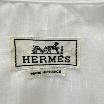 HERMES エルメス ボタンダウン半袖シャツ リネン混 ホワイト トップス