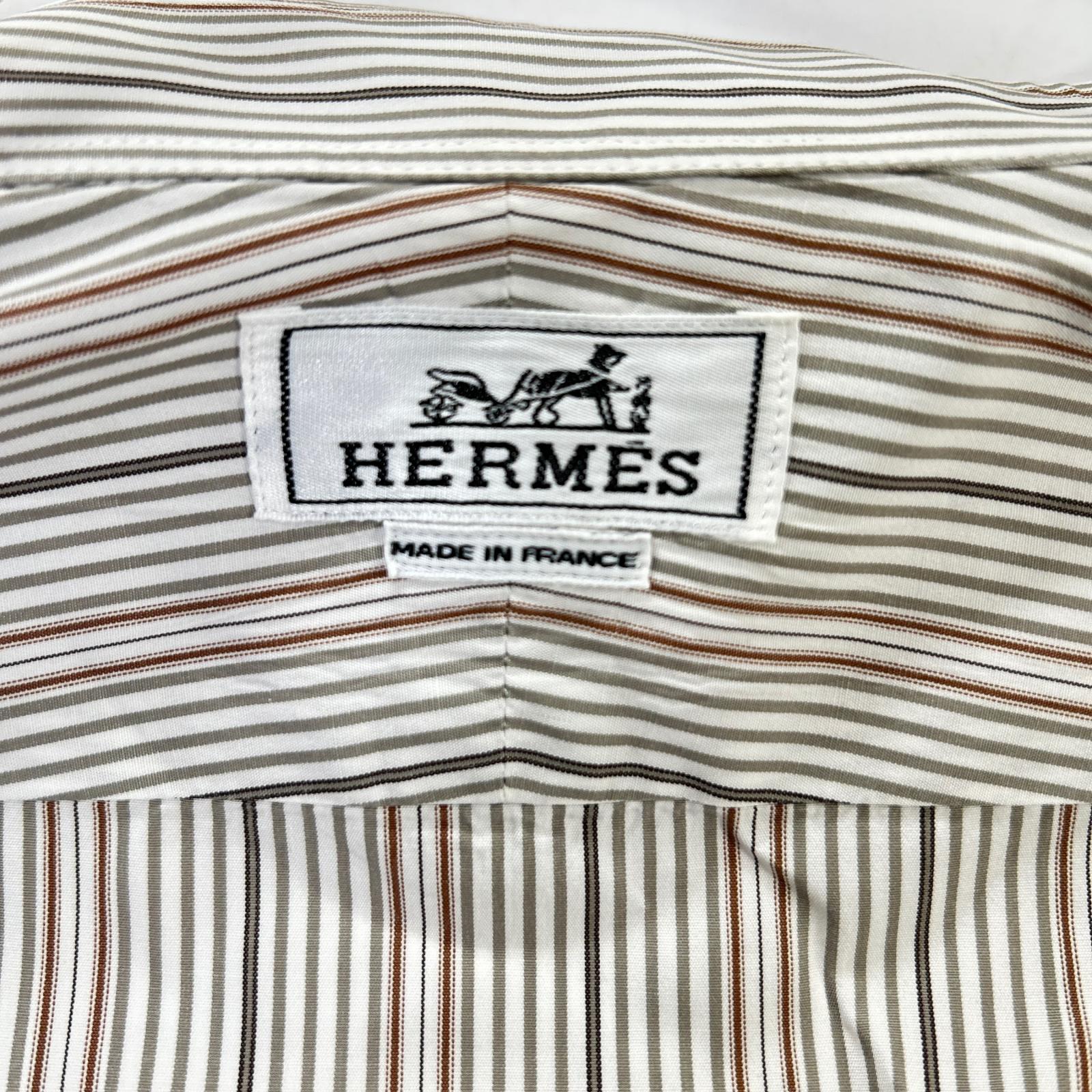 HERMES エルメス 【美品】ストライプ セリエボタン 長袖シャツ トップス