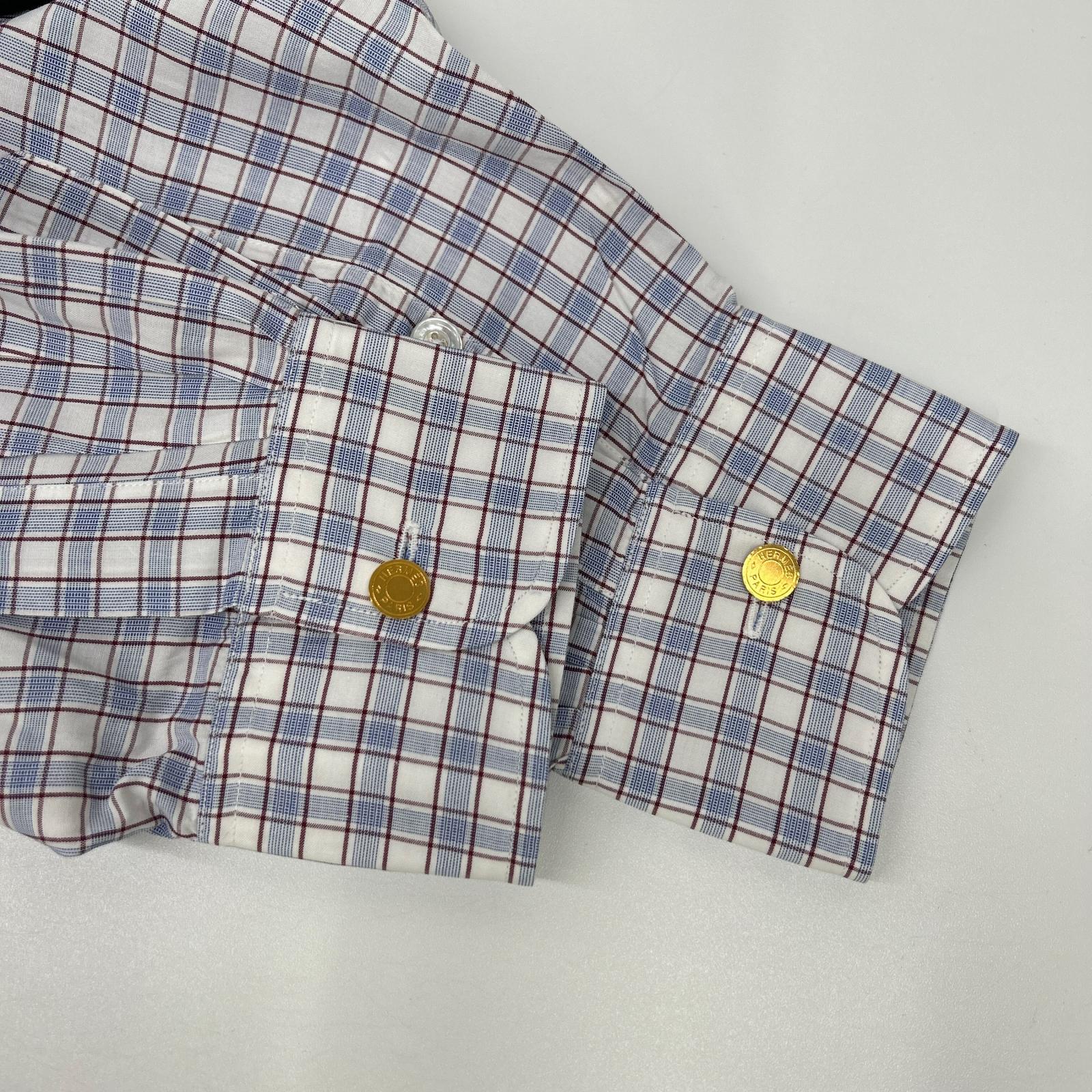 HERMES エルメス 【美品】チェック セリエボタン 長袖シャツ トップス