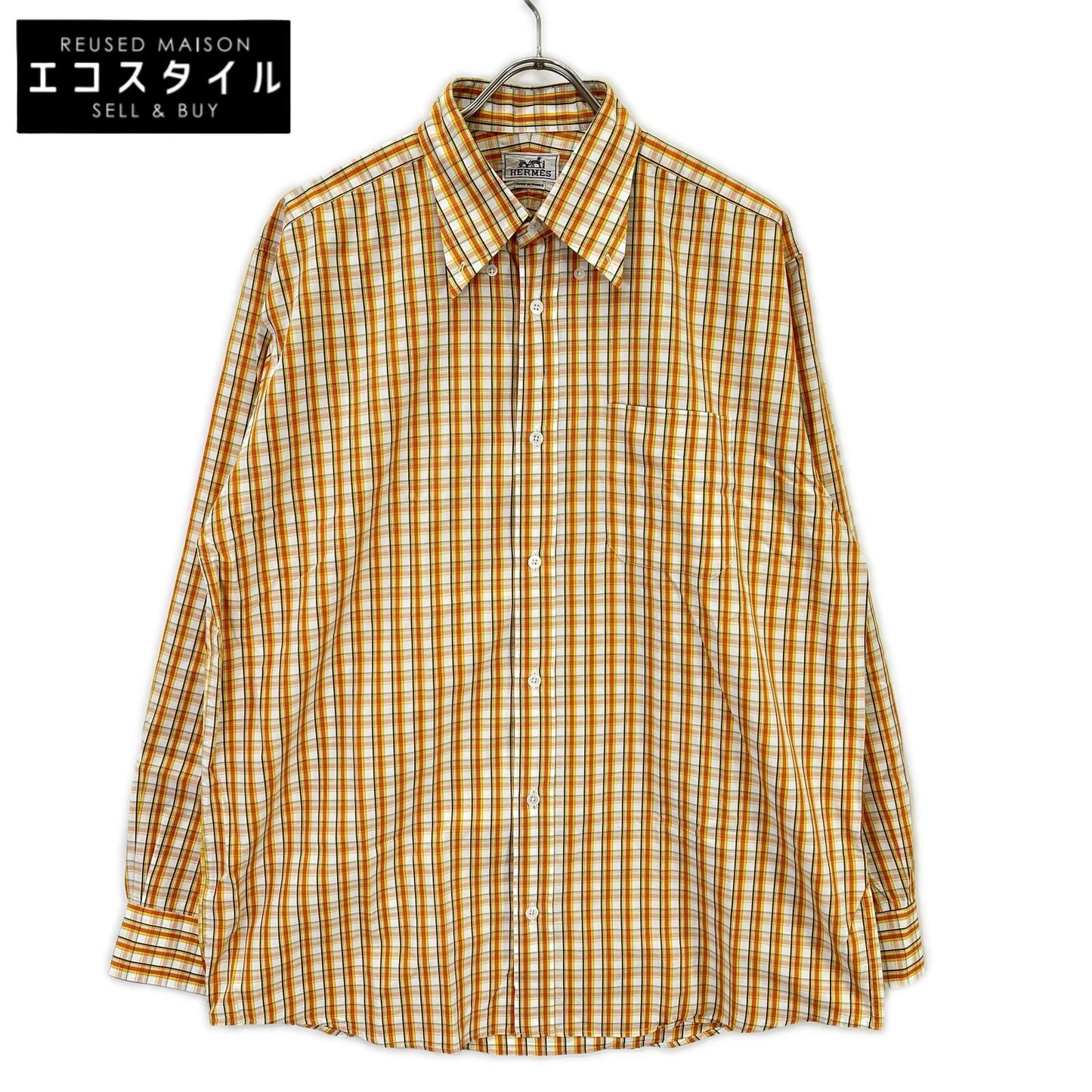 HERMES エルメス 【美品/国内正規】チェック セリエボタン ボタンダウン 長袖シャツ トップス