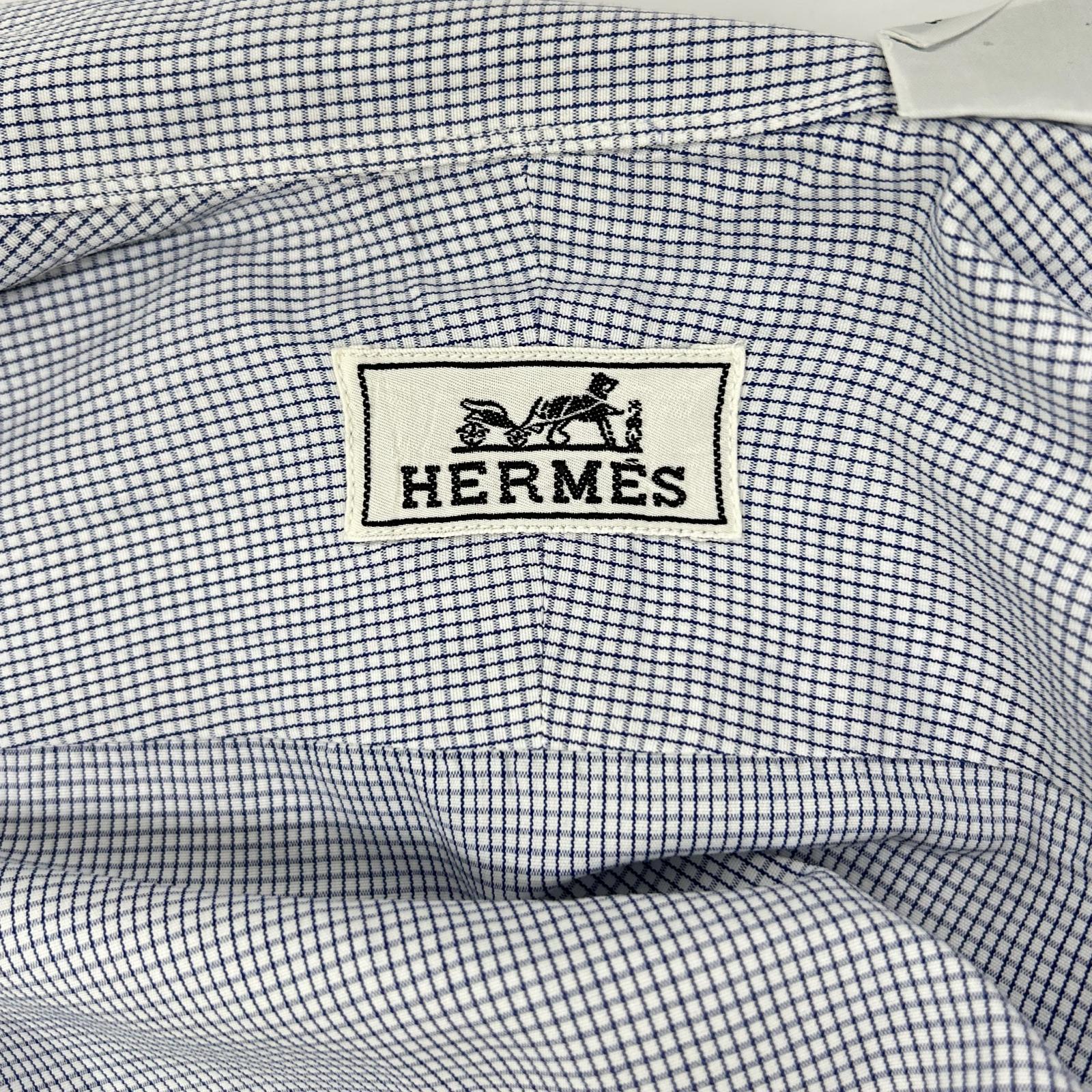 HERMES エルメス 長袖シャツ ゴールドセリエボタン ブルー ストライプ トップス