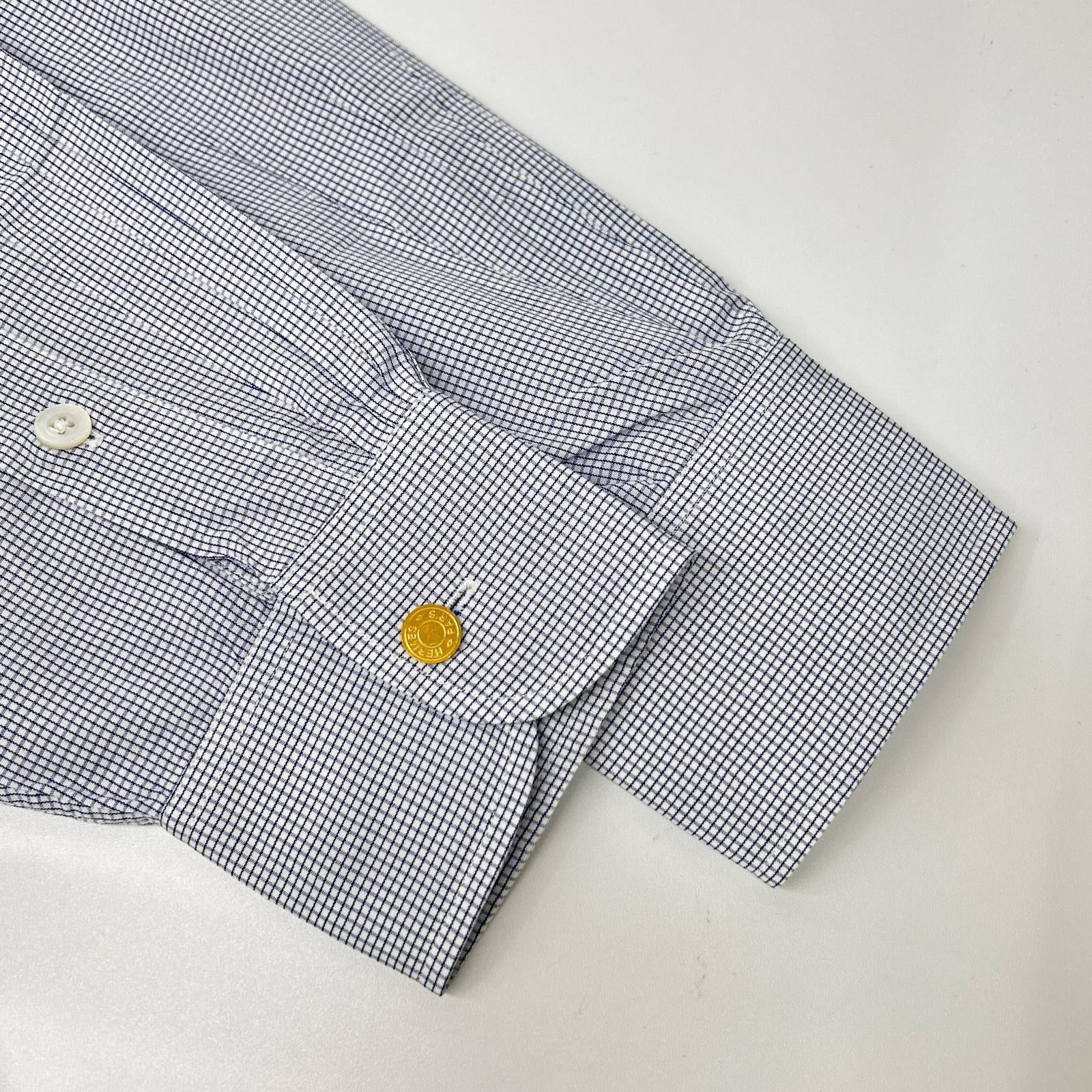 HERMES エルメス 長袖シャツ ゴールドセリエボタン ブルー ストライプ トップス