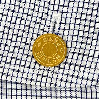 HERMES エルメス 長袖シャツ ゴールドセリエボタン ブルー ストライプ トップス