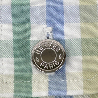 HERMES エルメス 長袖シャツ セリエボタン グリーン系 チェック トップス