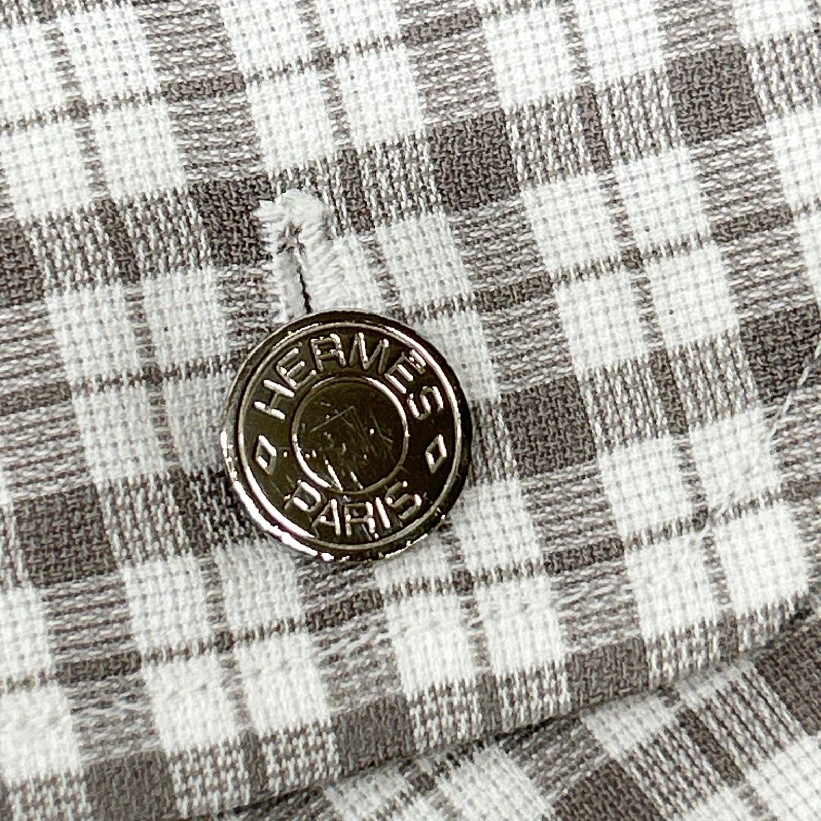 HERMES エルメス 長袖シャツ セリエボタン グレー チェック トップス