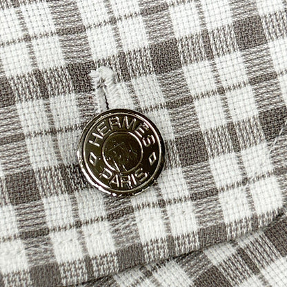HERMES エルメス 長袖シャツ セリエボタン グレー チェック トップス