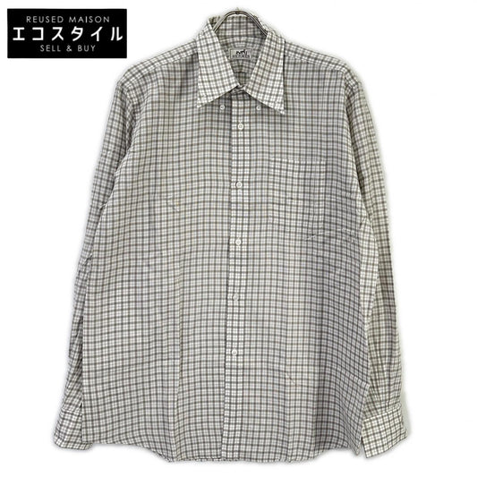 HERMES Hermès Long-Sleeve Shirt Série Buttons Gray Plaid Top