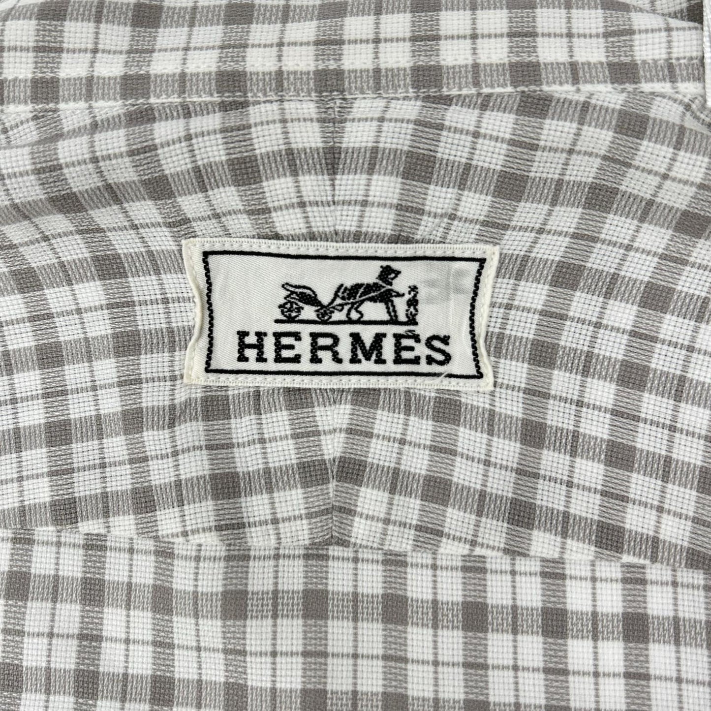 HERMES エルメス 長袖シャツ セリエボタン グレー チェック トップス