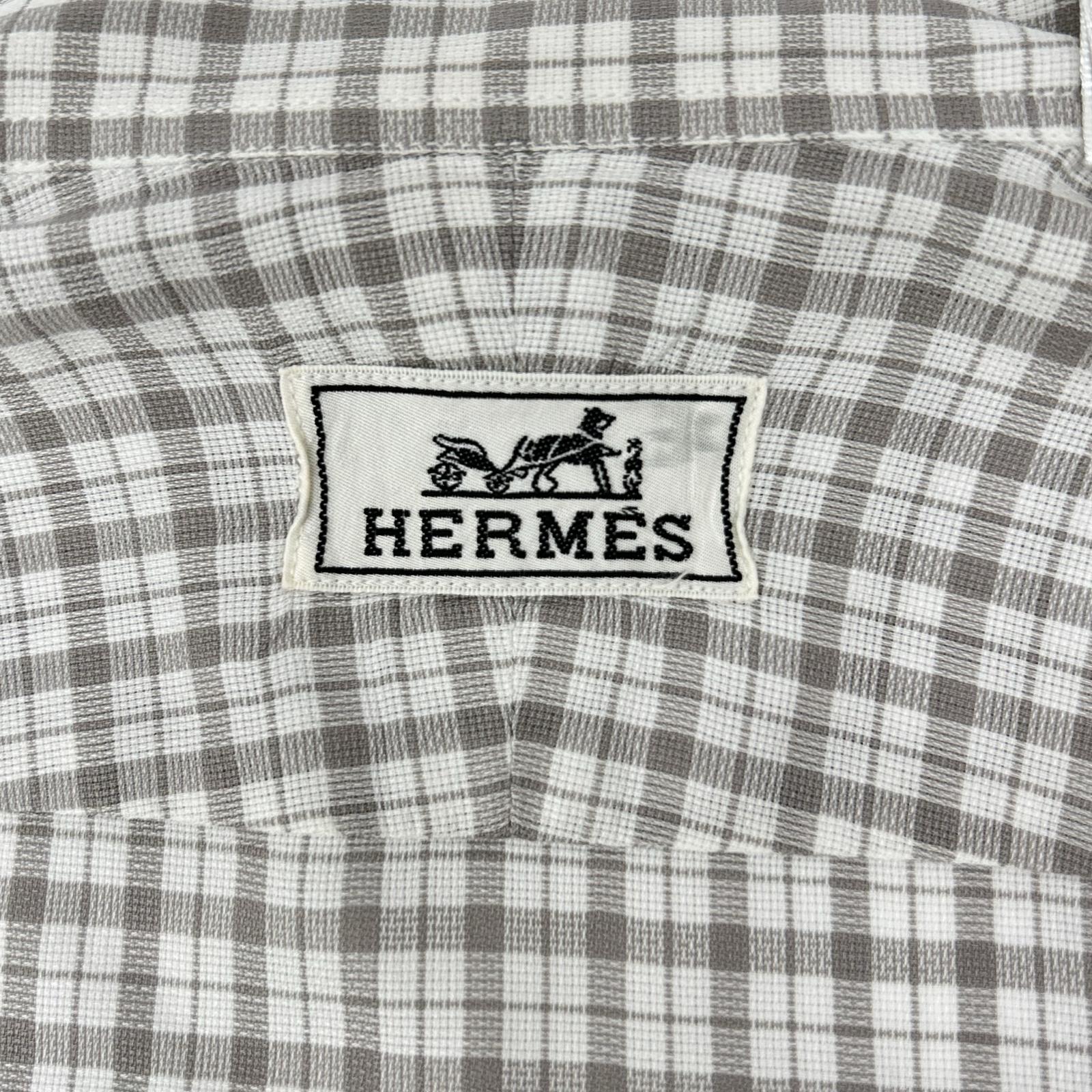 HERMES エルメス 長袖シャツ セリエボタン グレー チェック トップス