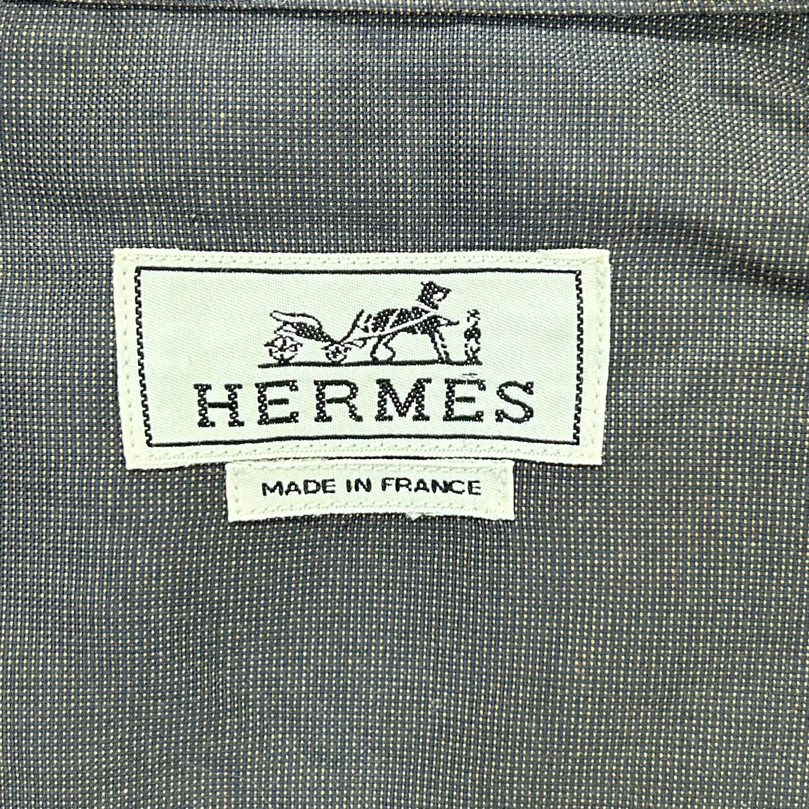 HERMES エルメス 比翼長袖シャツ セリエボタン ブラウン ステッチデザイン トップス