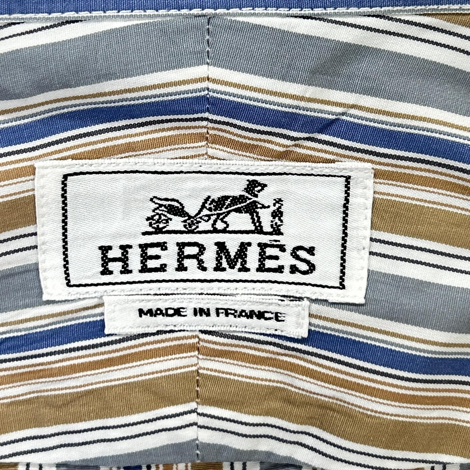 HERMES エルメス 【美品】ストライプ セリエボタン 長袖シャツ トップス