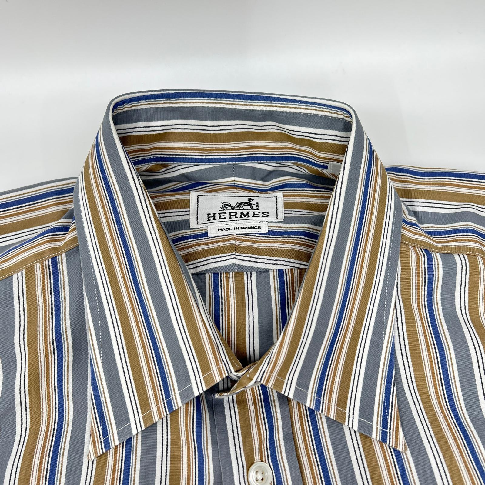 HERMES エルメス 【美品】ストライプ セリエボタン 長袖シャツ トップス