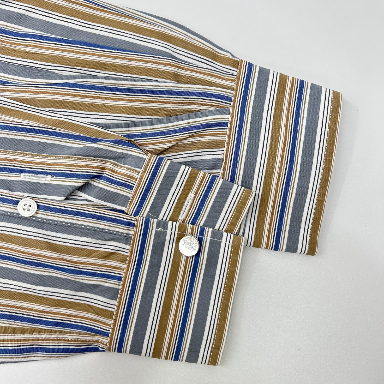 HERMES エルメス 【美品】ストライプ セリエボタン 長袖シャツ トップス