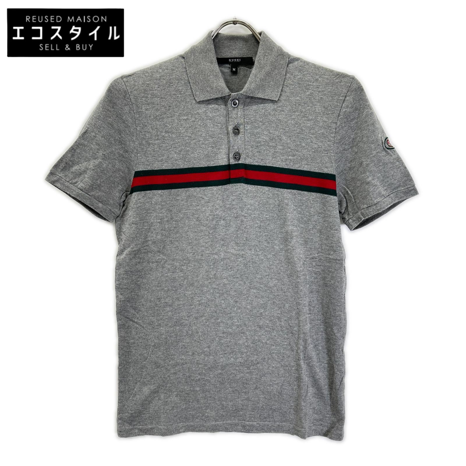 GUCCI グッチ 232618 グレー コットン シェリーライン ポロシャツ トップス
