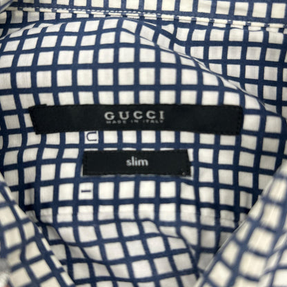 GUCCI グッチ 189474 ブルー×ホワイト コットン混 チェック シャツ トップス